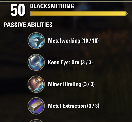 Some of the Blacksmithing skill passives